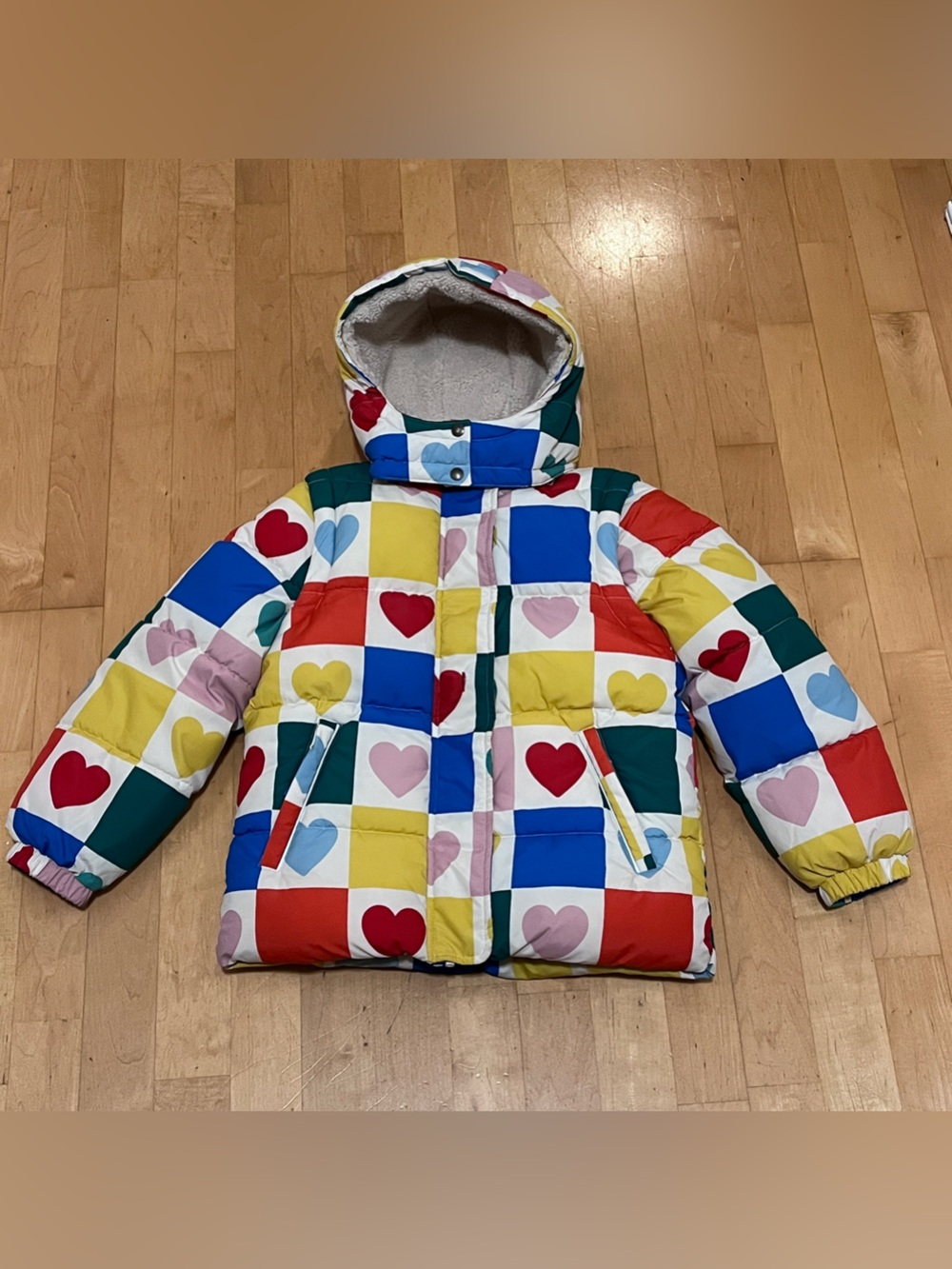 Mini Boden Kids' Hearts Two-in-One Sherpa Lined Vest & Puffer Jacket